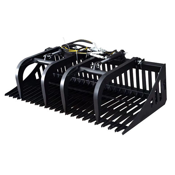 Sliding hydraulic rake bucket